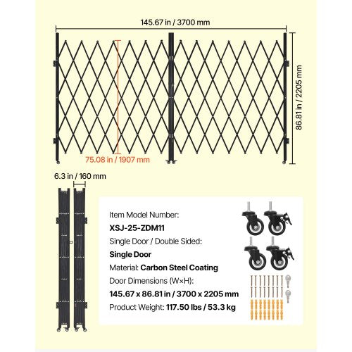 Double Folding Security Gate Lockable Scissor With 360 Swivel Casters Outdoor