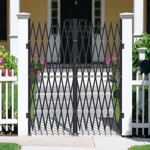 Double Folding Security Gate Lockable Scissor With 360 Swivel Casters Outdoor