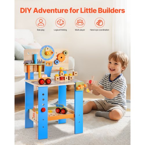 Kids Workbench 62 pcs Wooden Tool Bench for Kids 3 Years and Up Toddler