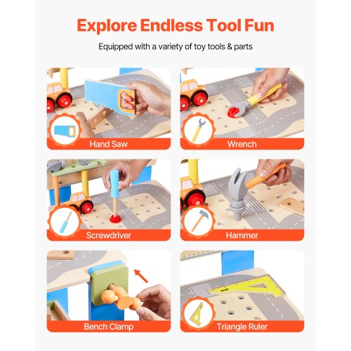 Kids Workbench 62 pcs Wooden Tool Bench for Kids 3 Years and Up Toddler