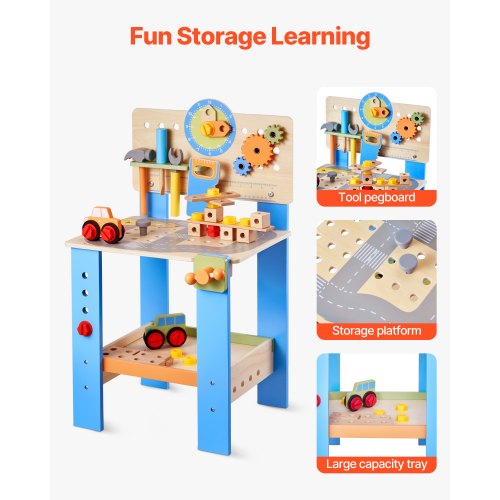 Kids Workbench 62 pcs Wooden Tool Bench for Kids 3 Years and Up Toddler