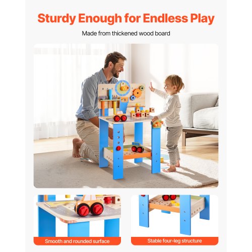 Kids Workbench 62 pcs Wooden Tool Bench for Kids 3 Years and Up Toddler