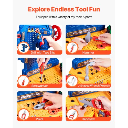 Kids Workbench 181 pcs Kids Tool Bench with Realistic Tools and Electric