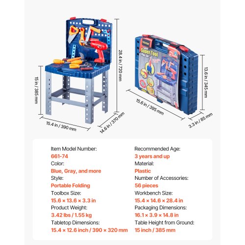 Kids Workbench 56 pcs Kids Tool Bench with Realistic Tools and Electric