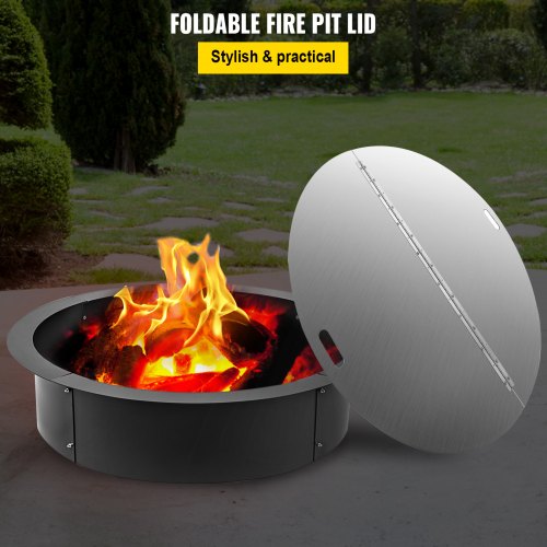 Fire Pit Lid Round 40 Inch Foldable Fire Pit Ring Snuff Cover 430 Stainless