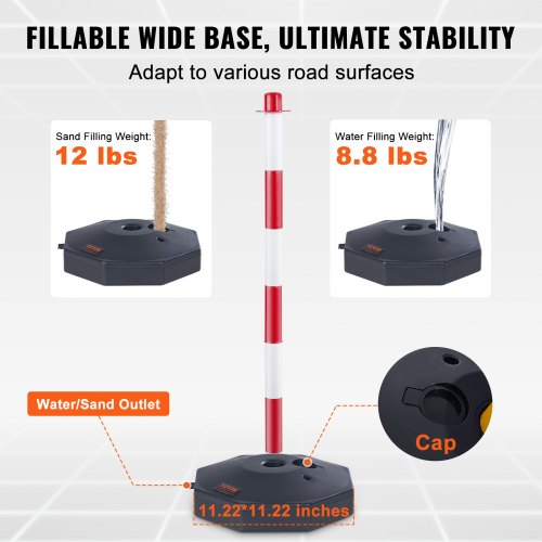 Adjustable Traffic Delineator Post Cones 6 Pack Traffic Safety Delineator