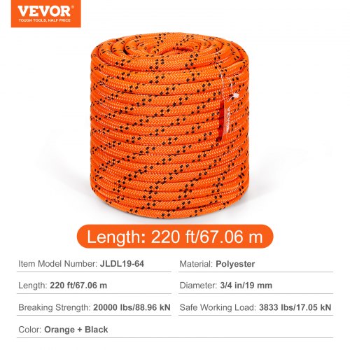 Double Braided Polyester Rope 34 in x 220 ft 24 Strands 12700 LBS