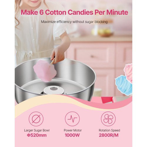 Electric Cotton Candy Machine With Cart 1000W Commercial Floss Maker 20.5 In lb