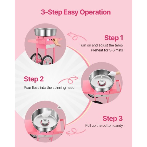 Electric Cotton Candy Machine With Cart 1000W Commercial Floss Maker 20.5 In lb