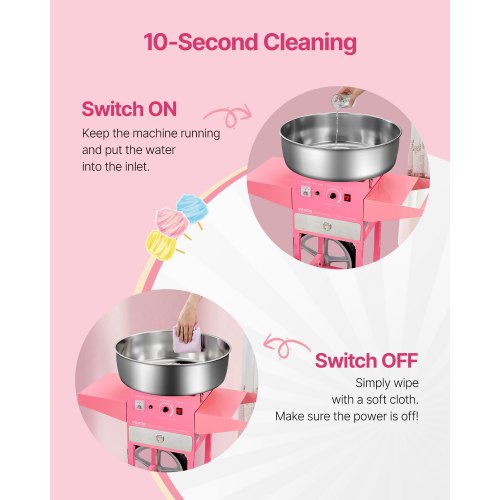 Electric Cotton Candy Machine With Cart 1000W Commercial Floss Maker 20.5 In lb