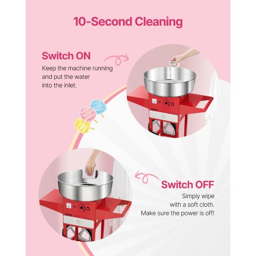 Electric Cotton Candy Machine With Cart 1000W Commercial Floss Maker 20.5 In