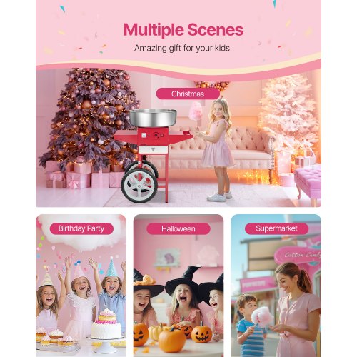 Electric Cotton Candy Machine With Cart 1000W Commercial Floss Maker 20.5 In