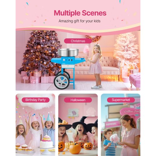 Electric Cotton Candy Machine With Cart 1000W Commercial Floss Maker 20.5 In 33 3