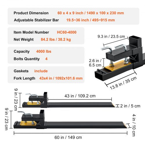Pallet Forks 4000 Lbs Capacity Clamp On 60 Tractor Bucket Heavy Duty Front