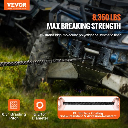 Synthetic Winch Rope 316 Inch x 50 Feet 8350 lbs Synthetic Winch Line