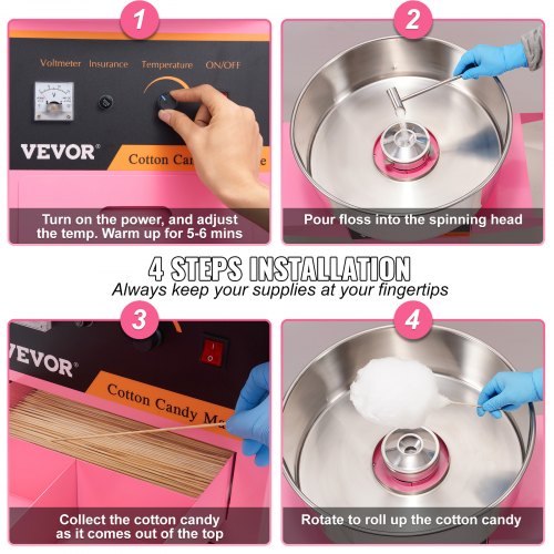 Electric Cotton Candy Machine With Cart 1000W Commercial Floss Maker Stainless