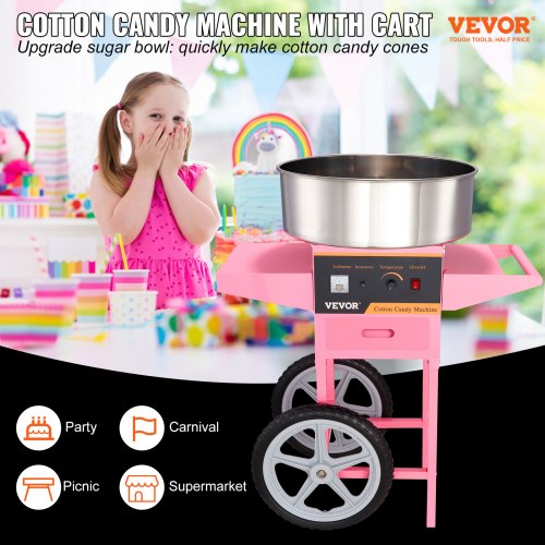 Electric Cotton Candy Machine With Cart 1000W Commercial Floss Maker Stainless