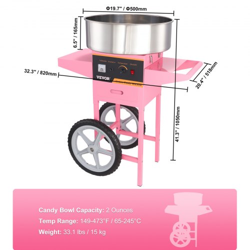 Electric Cotton Candy Machine With Cart 1000W Commercial Floss Maker Stainless