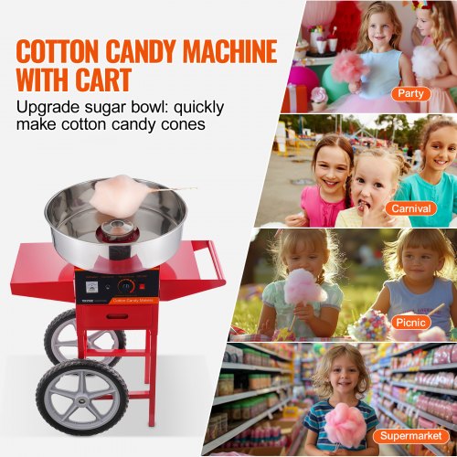 Electric Cotton Candy Machine With Cart 1000W Commercial Floss Maker Stainless a