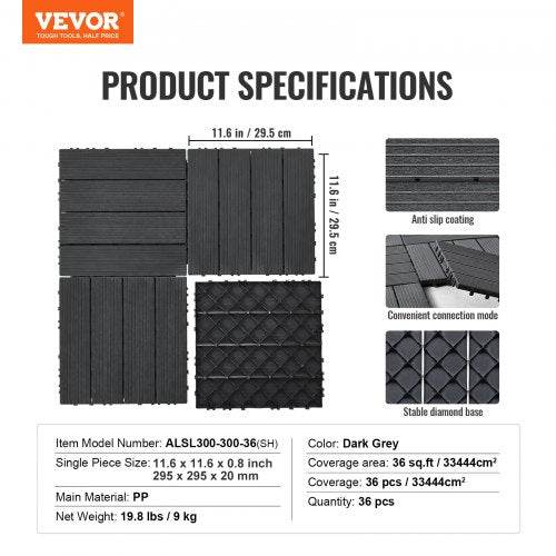 Interlocking Deck Tiles 36 Pack116x116 36 sq ft Plastic Waterproof