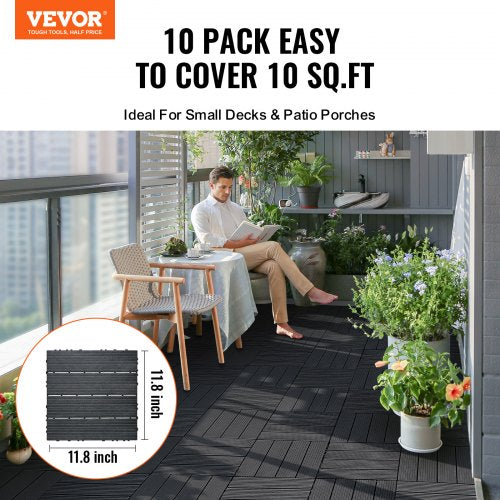 Interlocking Deck Tiles 10 Pack 12x12 Plastic for Porch Dark Grey – 51 L