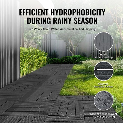 Interlocking Deck Tiles 10 Pack 12x12 Plastic for Porch Dark Grey – 51 L