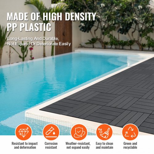 Interlocking Deck Tiles 10 Pack 12x12 Plastic for Porch Dark Grey – 51 L