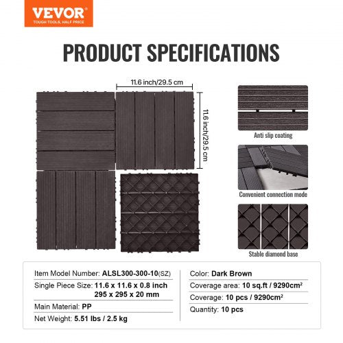 Interlocking Deck Tiles 10 Pack12x12 10 sq ft Plastic Waterproof