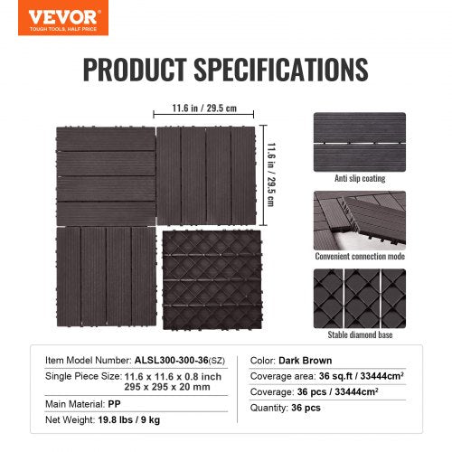 Interlocking Deck Tiles 36 Pack116x116 36 sq ft Plastic Waterproof