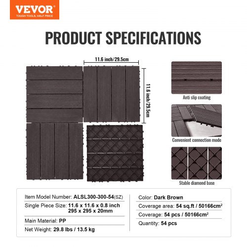 Interlocking Deck Tiles 54 Pack12x12 54 sq ft Plastic Waterproof