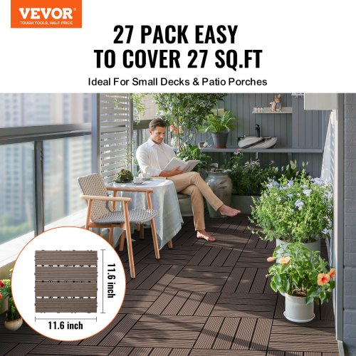 Interlocking Deck Tiles Plastic Wood 27 Pack12x12 27 sq ft Waterproof