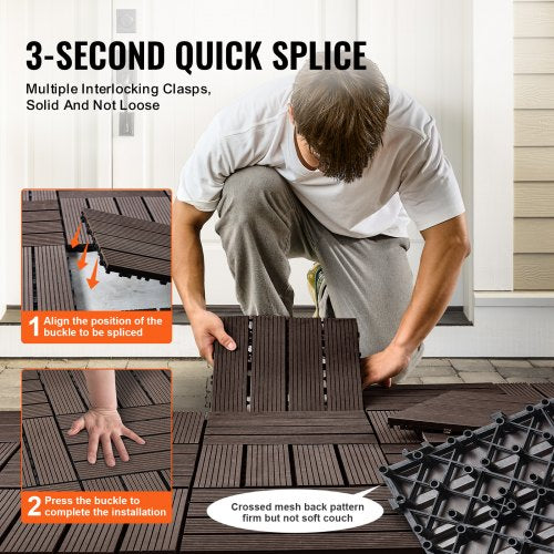 Interlocking Deck Tiles Plastic Wood 27 Pack12x12 27 sq ft Waterproof