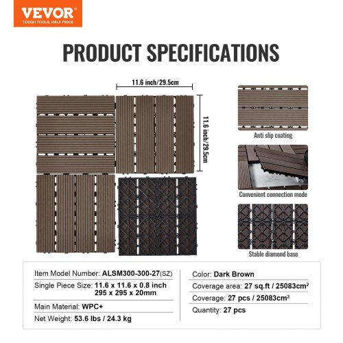 Interlocking Deck Tiles Plastic Wood 27 Pack12x12 27 sq ft Waterproof