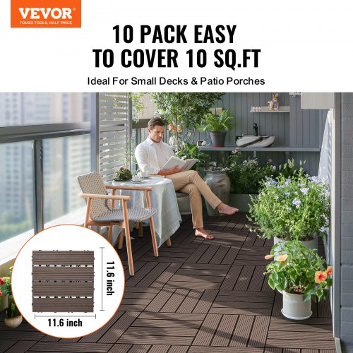 Interlocking Deck Tiles Plastic Wood 10 Pack12x12 10 sq ft Waterproof