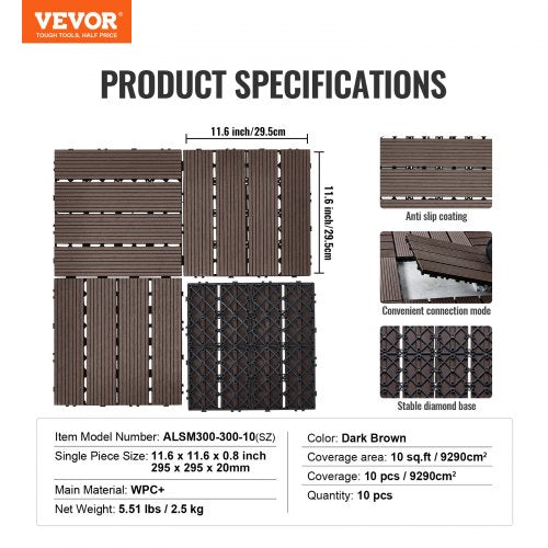 Interlocking Deck Tiles Plastic Wood 10 Pack12x12 10 sq ft Waterproof