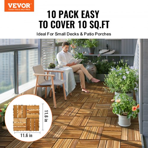 Interlocking Deck Tiles Solid Wood 10 Pack12x12 Waterproof Camphor Pine