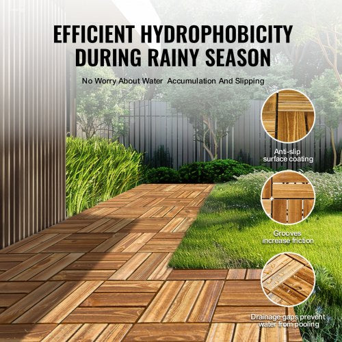Interlocking Deck Tiles Solid Wood 10 Pack12x12 Waterproof Camphor Pine