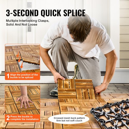 Interlocking Deck Tiles Solid Wood 10 Pack12x12 Waterproof Camphor Pine