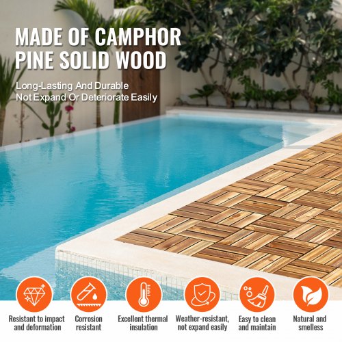 Interlocking Deck Tiles Solid Wood 10 Pack12x12 Waterproof Camphor Pine