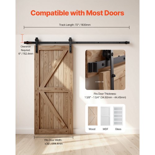 6FT Sliding Barn Door Hardware Kit 330 LBS Weight Capacity Compatible with 36