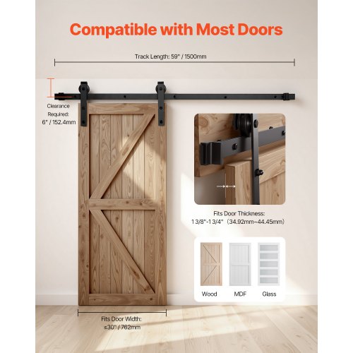 5FT Sliding Barn Door Hardware Kit 330 LBS Weight Capacity Compatible with 30