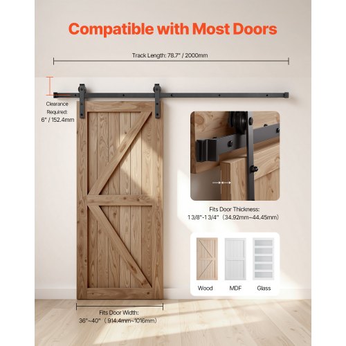 66FT Sliding Barn Door Hardware Kit 330 LBS Weight Capacity Compatible