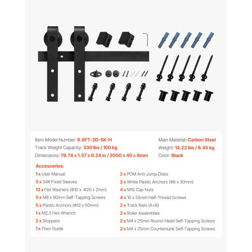 66FT Sliding Barn Door Hardware Kit 330 LBS Weight Capacity Compatible