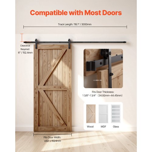10FT Sliding Barn Door Hardware Kit 330 LBS Weight Capacity Compatible