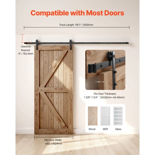 10FT Sliding Barn Door Hardware Kit 330 LBS Weight Capacity Compatible