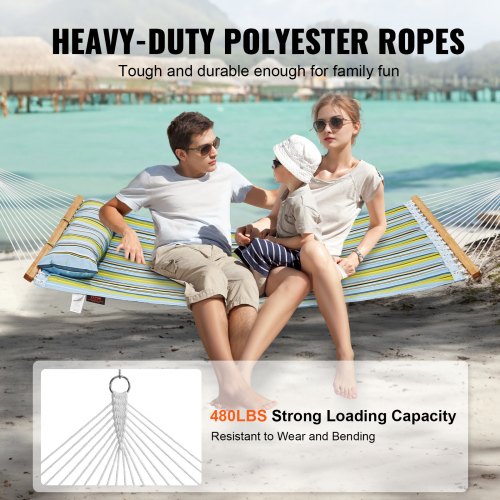 Double Quilted Fabric Hammock 12 FT Double Hammock with Hardwood Spreader