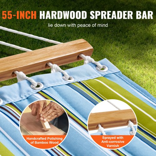 Double Quilted Fabric Hammock 12 FT Double Hammock with Hardwood Spreader