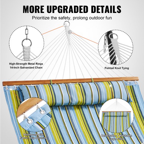 Double Quilted Fabric Hammock 12 FT Double Hammock with Hardwood Spreader