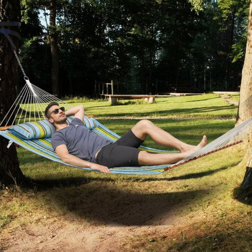 Double Quilted Fabric Hammock 12 FT Double Hammock with Hardwood Spreader