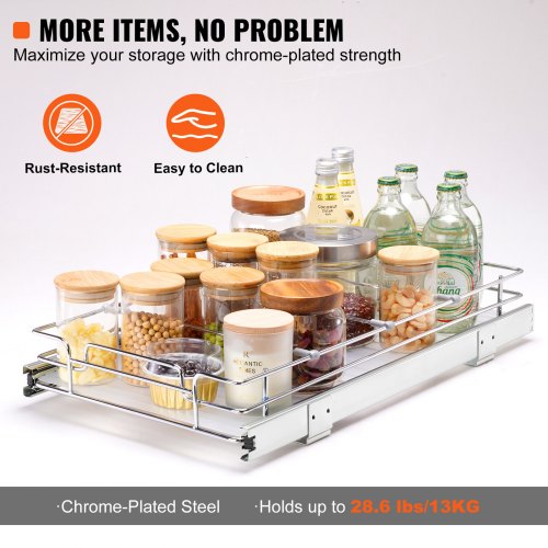 12.5"Wx21"Dx3.5"H Pull Out Cabinet Organizer Heavy Duty Slide Out Pantry